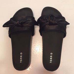 Torrid Pool Slides with Black Satin Bow